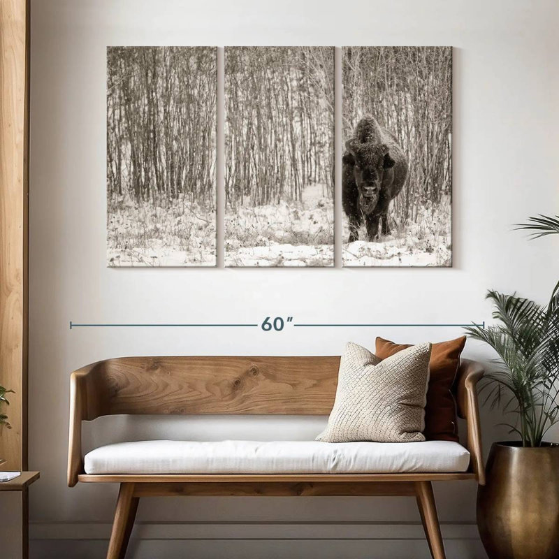 Brampt Bison In Winter Forest, 32" H x 50" W
