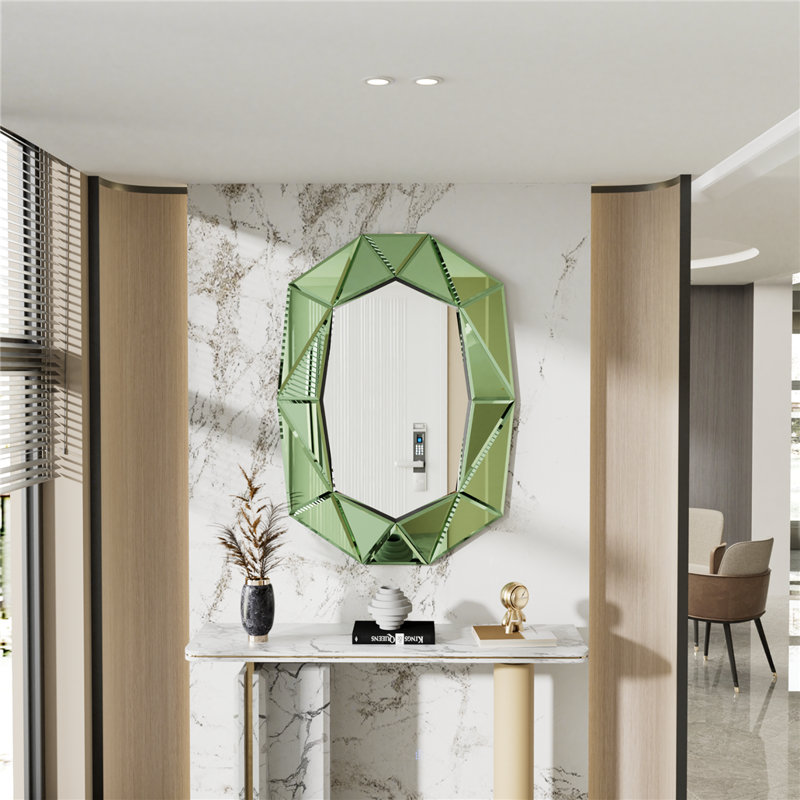Briahna Glass Oval Wall Mirror, Green