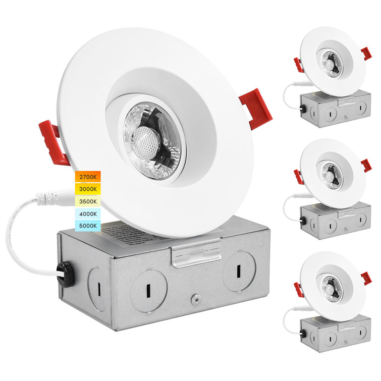 Luxrite 3" Gimbal LED Recessed Light, J-Box, 8W, 5 Colour Selectable 2700K-5000K, 600 Lumens, Dimmable, Damp Rated, ETL Listed