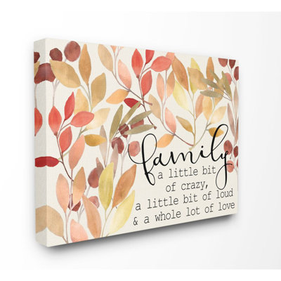 «Love Family Home Inspirational Word Leaves Design», reproduction d'art textuel sur toile