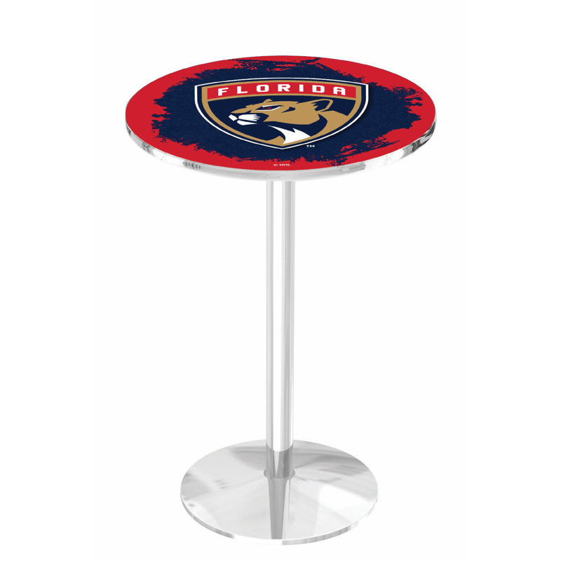 NHL Round Metal Base Dining Table, Chrome, Florida Panthers