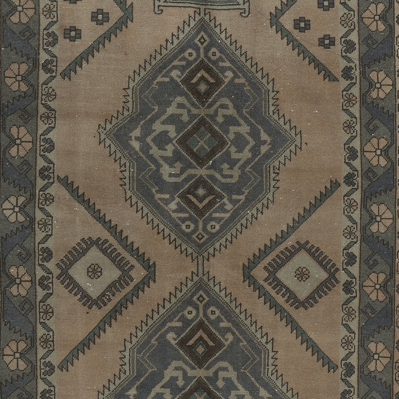 Tapis de couloir ancien fait à la main avec médaillons, couloir large