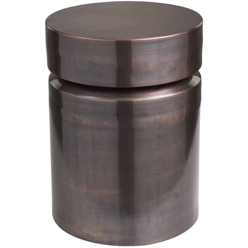 Black Alixia Metal Round Drum End Table, Copper, 18.7" H x 13.6" W x 13.6" D