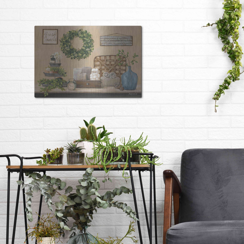 «Farmhouse Bath I» par Pam Britton, August Grove®, art mural en métal, H 12 po x l 16 po