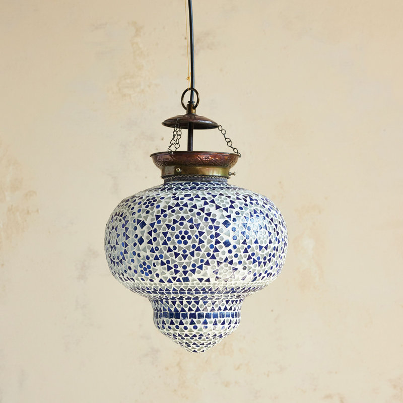 Suspension en verre et mosaïque en métal
