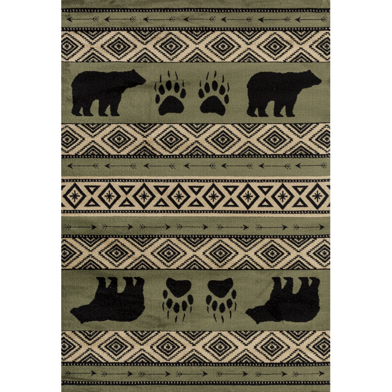 Tapis vert / beige / noir Pippen Southwestern, Rectangle 1 pi 10 po x 3 pi