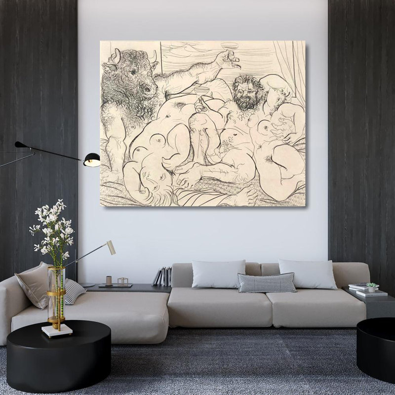 Bacchic scene with minotaur, 36" H x 45" W