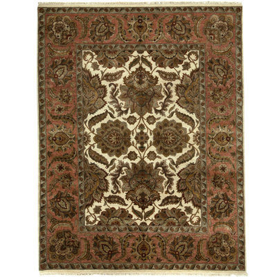Tapis ivoire / rouille de haute qualité noué à la main