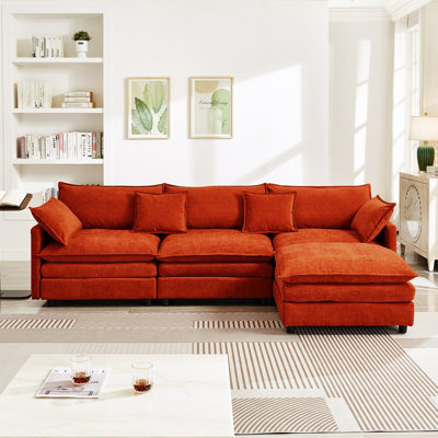 105" Modular Sectional Couch,Upholstered Soft Chenille Fabric Sofa,3 Seater With Ottoman L Shape Sofa