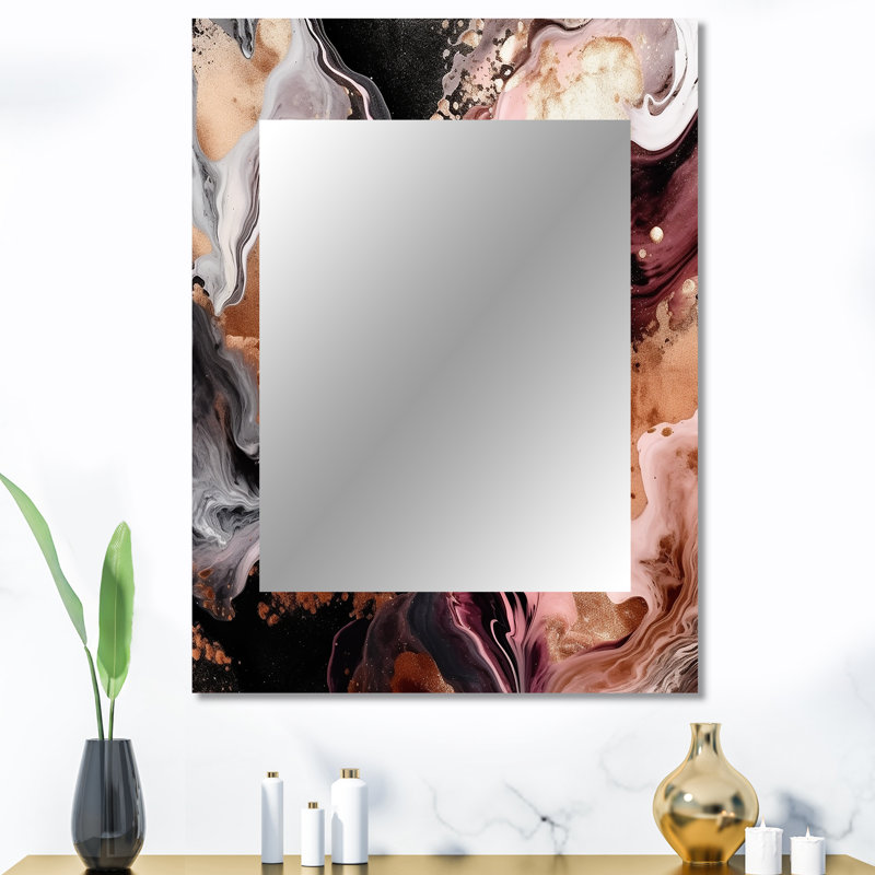 Rose, agate chromatique noire I - grand miroir abstrait, décor de miroir mural rose unique, impression d'art en métal