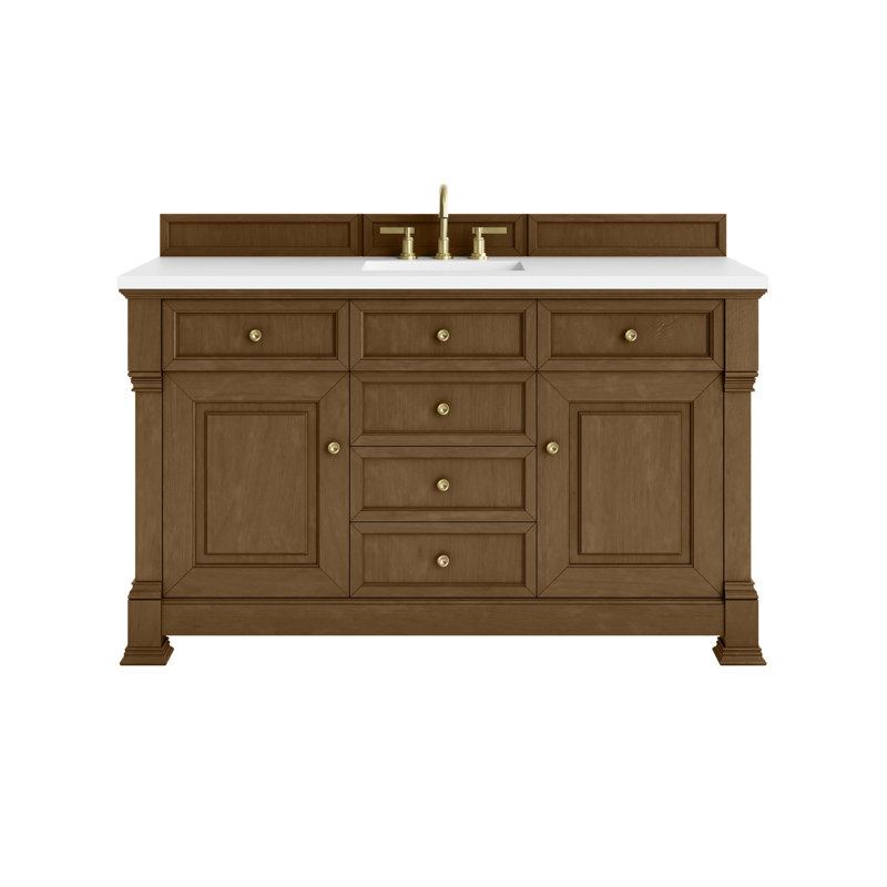 Brookfield Single Vanity, Widespread, Honey Oak, White Zeus