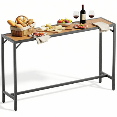 Table de bar, table de patio à hauteur de comptoir de 63 po, meuble haut avec plateau en Hdpe, structure avec revêtement en E et finition marteau, pied réglable, spa toutes saisons, balcon, bord de piscine, cuisine (teck jaune)
