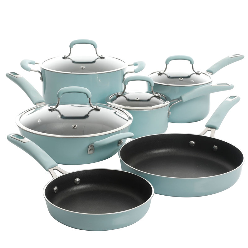 Batterie de cuisine en aluminium 10 pièces Gibson Andover, Menthe