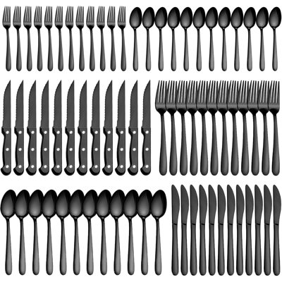 72-Piece Stainless Steel Flatware Set For 12, Includes Forks, Spoons, Knives, And Steak Knives, Dishwasher Safe, Durable And Elegant Cutlery For Home Or Restaurant Use