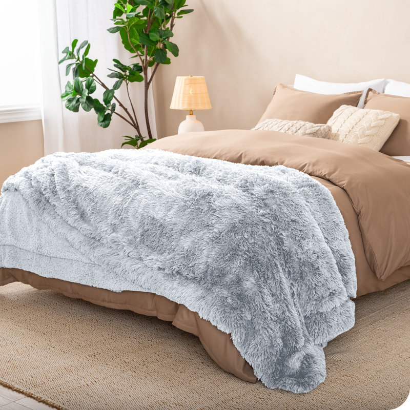 Couverture en sherpa à poils longs, Blanc, Double/Grand
