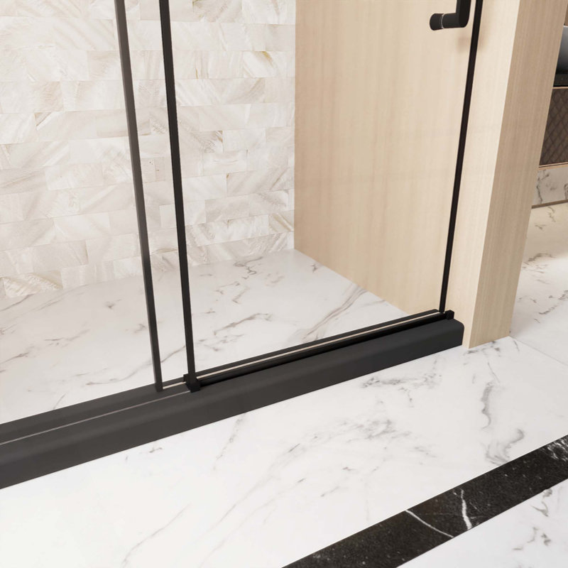 Frameless Single Sliding Shower Door, 1/4 "(6 Mm) Clear Tempered Glass, Explosion Proof Film, Stainless Steel Handle Square Tube Track