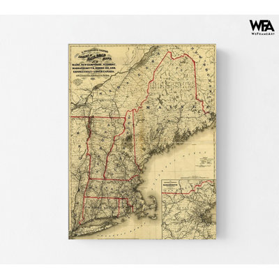 Maine New Hampshire Vermont Massachusetts Rhode Island Connecticut And Lower Canada 1860, Antique Canada Poster, Massachusetts Wall Art