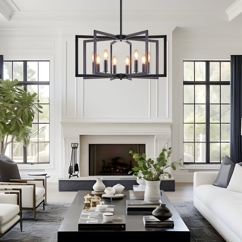 8-lamp black dimmable industrial iron pendant light
