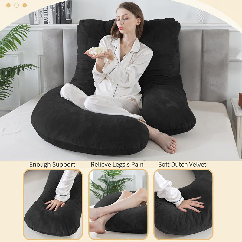 Black Velvet Memory Foam Full Body Maternity Pillow