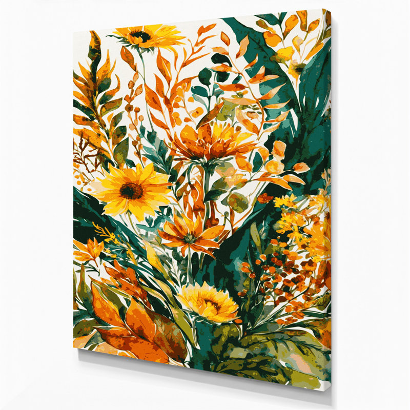 "Watercolor Floral 41", art mural sur toile verte, H 11 po x l 14 po