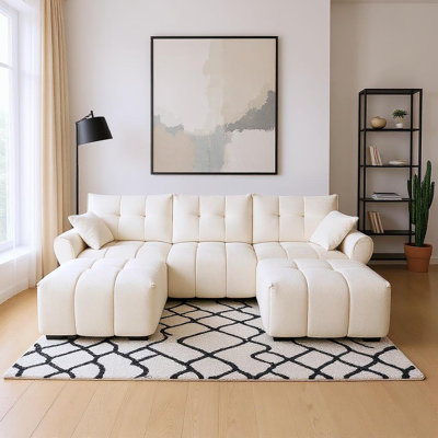 Canapé moderne en chenille de 110 po avec assise profonde et dossier capitonné, canapé modulaire avec support ergonomique et coussins moelleux pour le salon ou la salle multimédia