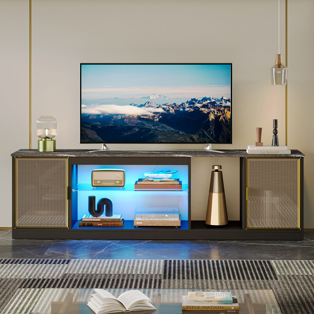 70" Modern Tv Stand For Tvs Up To 80 Inch With Led, Adjustable Shelf & Translucent Doors