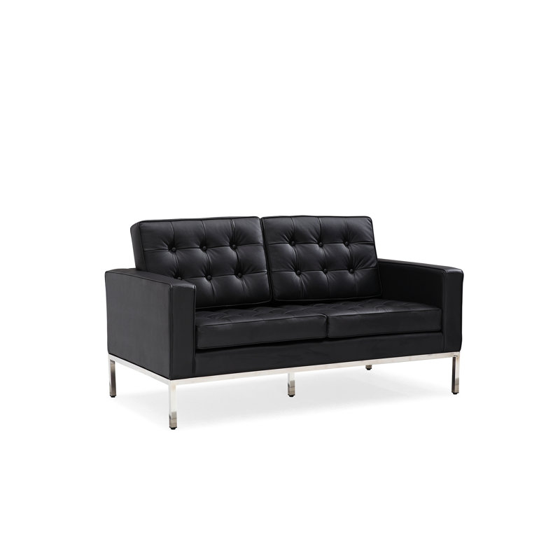 Causeuse à accoudoirs carrés de 44 po avec coussins réversibles Merchan, Similicuir noir