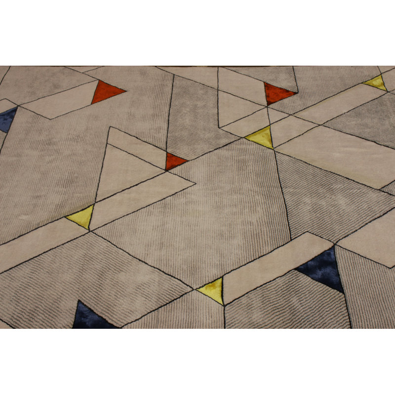 Mid Century Modern Hand Knotted Wool Geometric Area Rug, Rectangle 10' x 14'