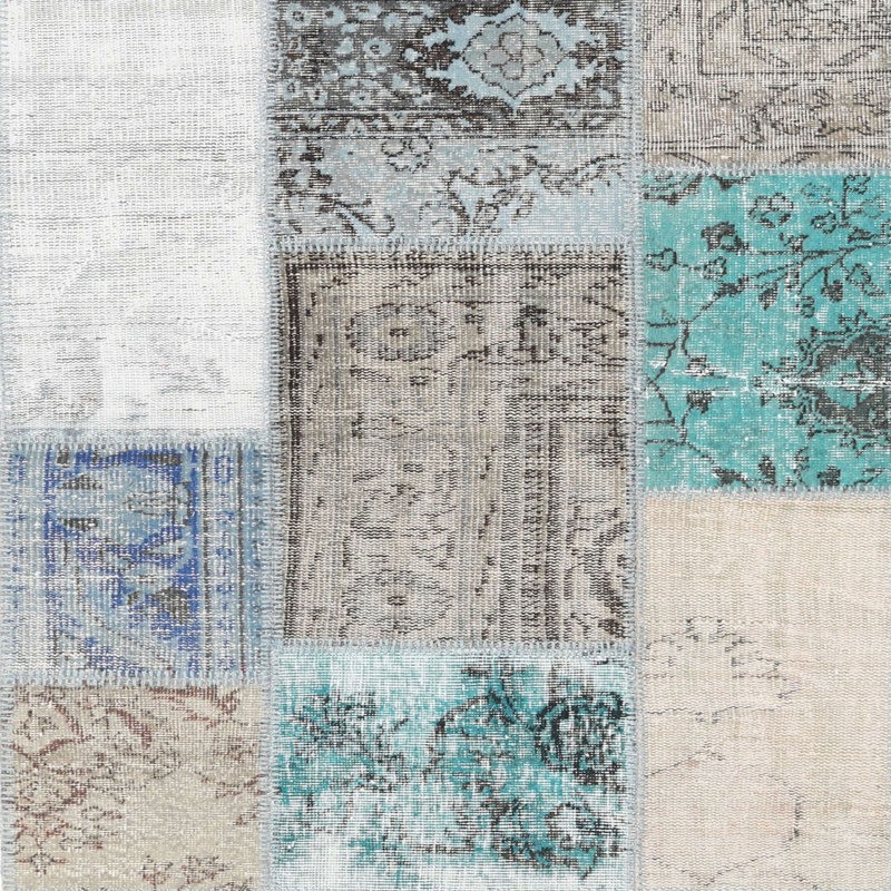 Tapis bleu/gris contemporain, Carré 4 pi