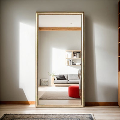 Miroir de plancher 70 po x 32 po pleine longueur doré avec cadre en polyuréthane, grand miroir mural ou incliné pour chambre à coucher, salon, entrée