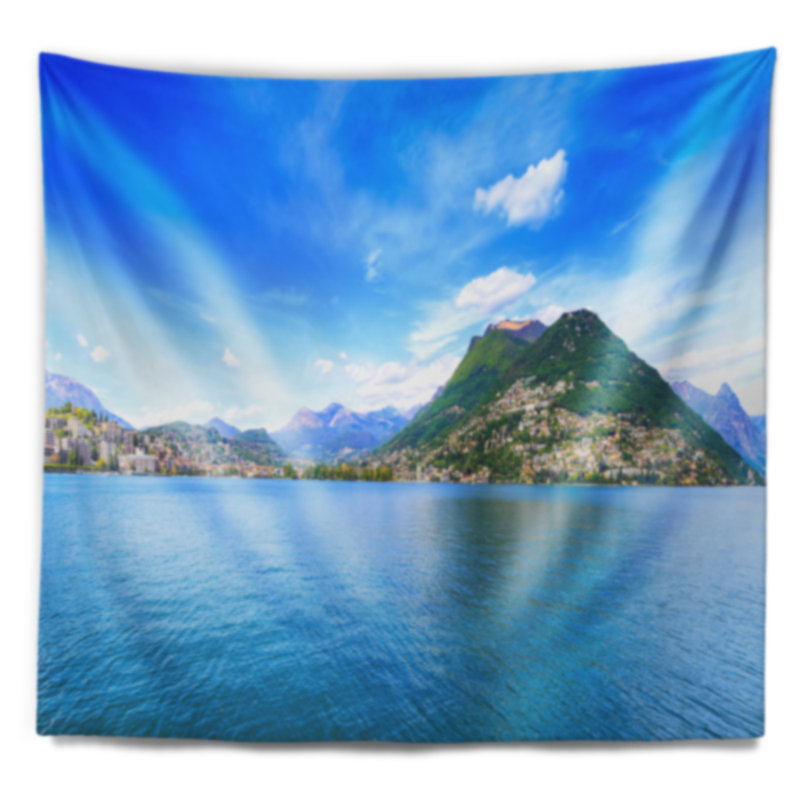 Tapisserie panoramique bord de mer Lugan Lake Ticino, H 32 po x l 39 po