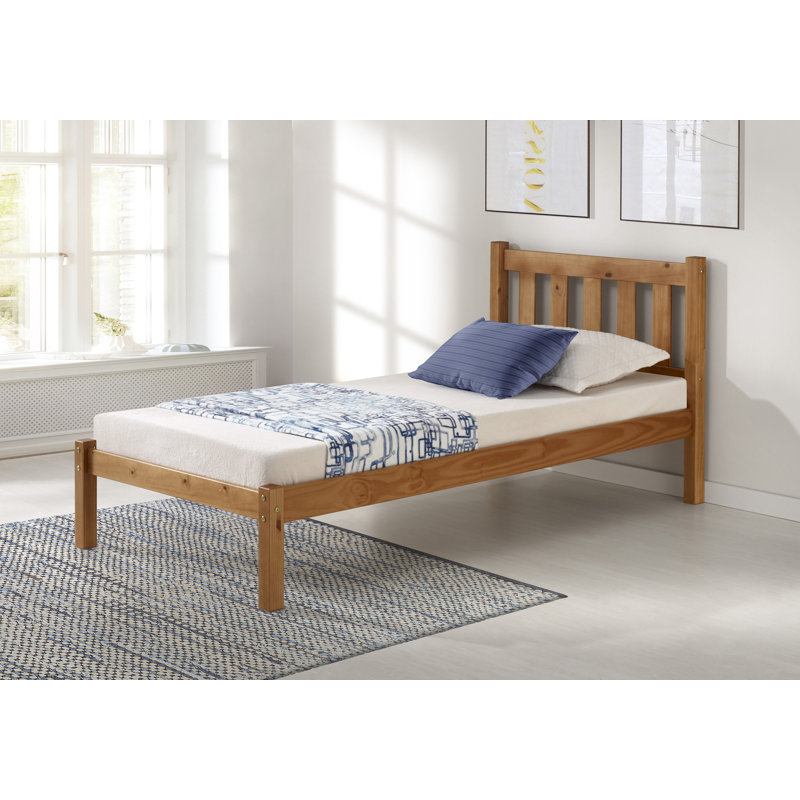 Poppy Twin Wood Platform Bed with Headboard, Footboard, and Side Rails, Sturdy Pine Construction, Ideal for Kids Bedroom, Cinnamon Finish