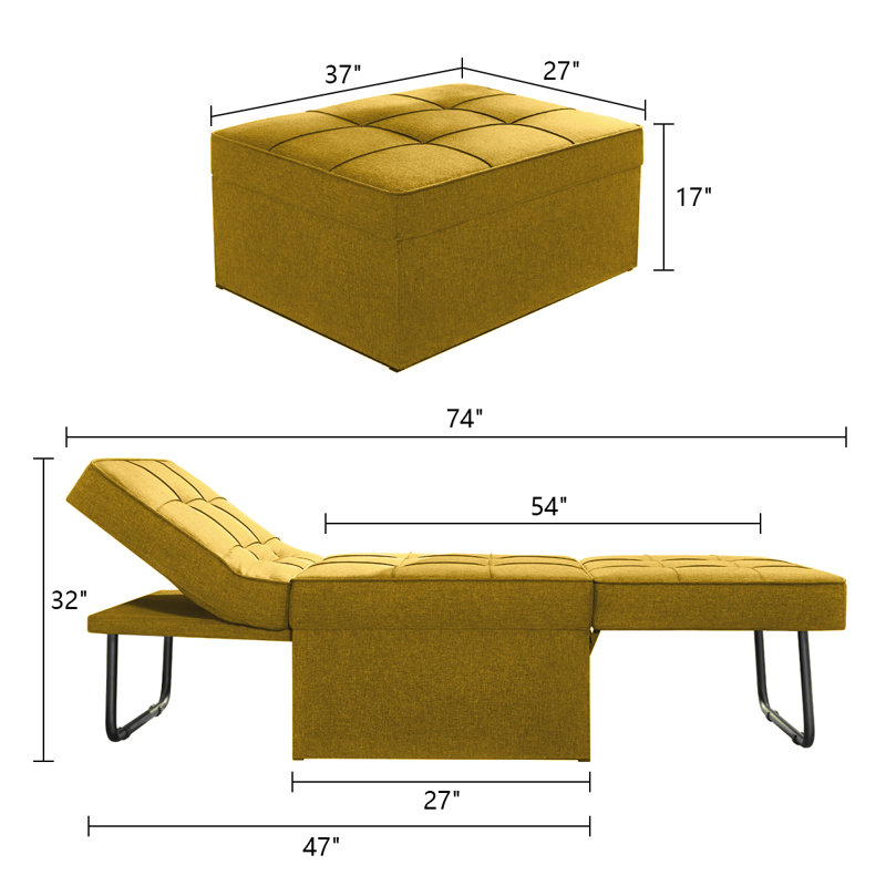 Twin 93.98cm Upholstered Convertible Sofa, Yellow