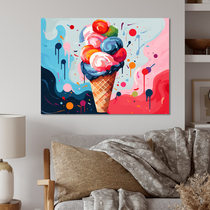 Rouge et orange crème glacée Gelato III - Desserts, art mural en métal, H 24 po x l 32 po x P 1 po