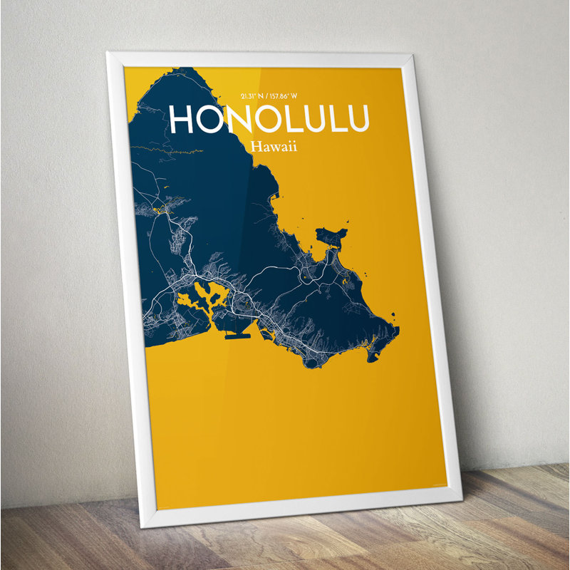 Honolulu City Map - No Frame Print, 50.8cm H x 40.6cm W x 0.1cm D