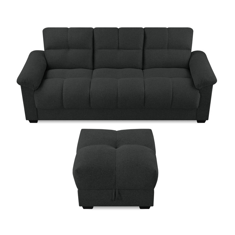 Leanette Upholstered Sofa Bed & Ottoman Set, Dark Grey