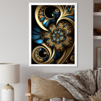 " Fractal Flower In Retro Gold And Dark Teal I "