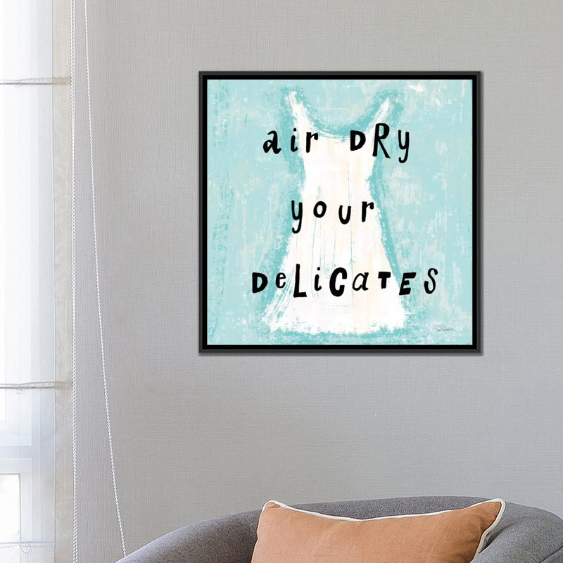 «Laundry Rules VI», art textuel sur toile, H 18 po x l 18 po x P 1,5 po, Toile avec cadre noir, Pas de tapis