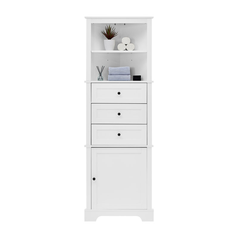 White Tall MDF Bathroom Cabinet with Adjustable Shelves and Drawers
