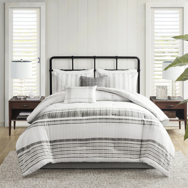 Édredon pour chambre 6 pièces en coton pour très grand lit - blanc / gris