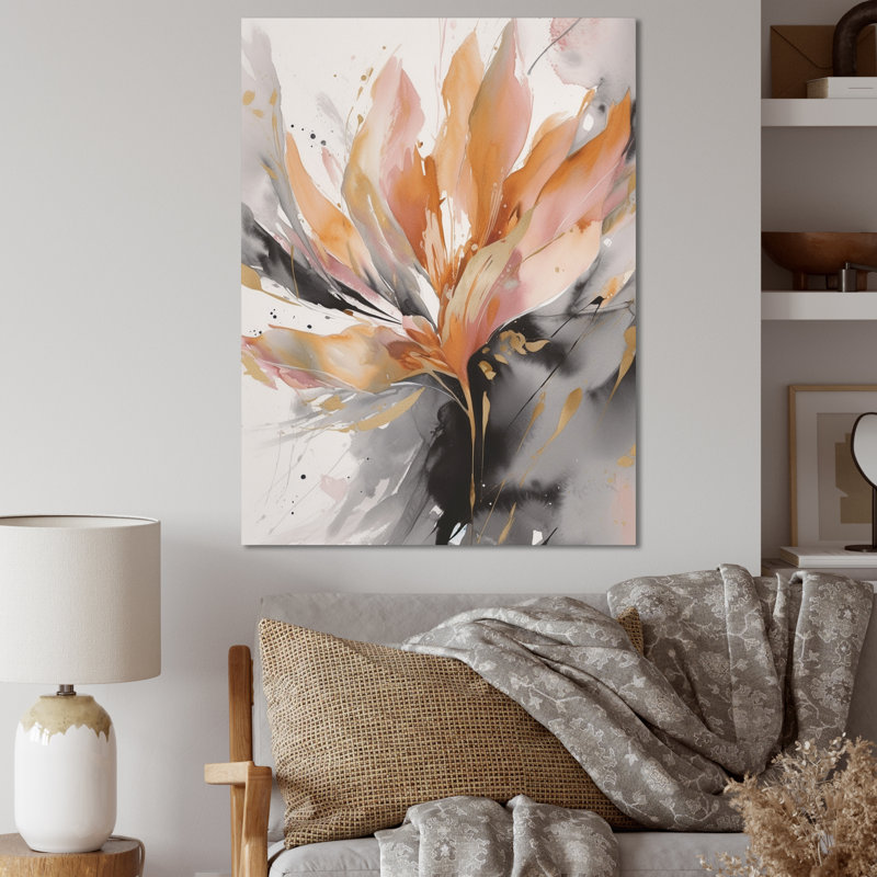 Abstraction de marbre orange et gris hypnotique - art mural abstrait en marbre, H 32 po x l 24 po, Toile tendue, No Frame