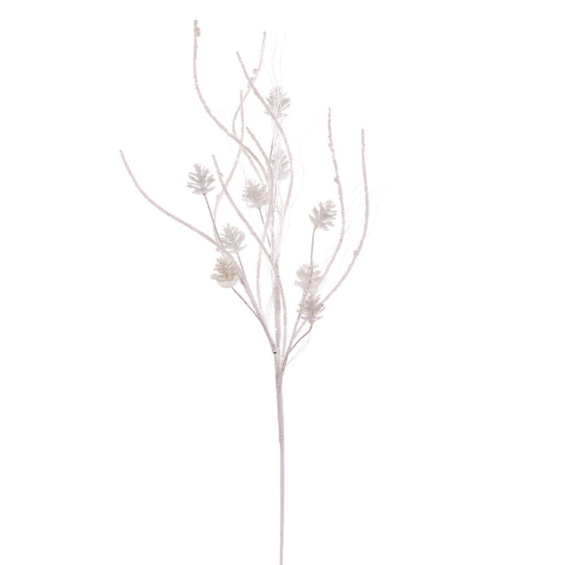 32" Mini Pinecone Twig Glitter Spray, 6 per bag., White