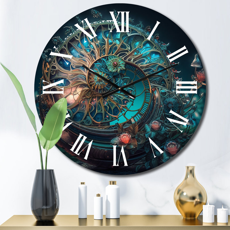 Bioluminescent Spiral Oceanic Astrolabe II Metal Wall Clock, Medium