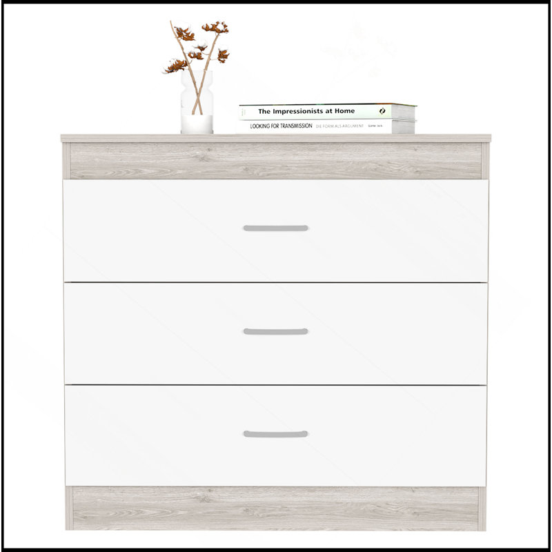 Commode H 29 po, trois tiroirs, quincaillerie en métal, plateau supérieur