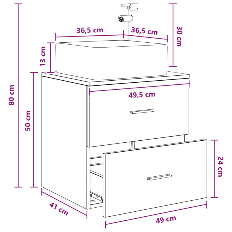 Single Bathroom Vanity with Ceramic Basin, Sonoma Oak