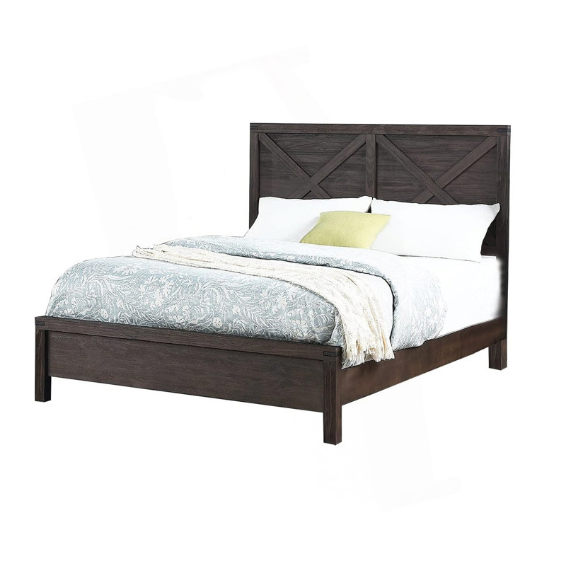Rustic Contemporary Espresso 1Pc Queen Size Bed Wooden X-Design HB Unique Look Bedroom Furniture