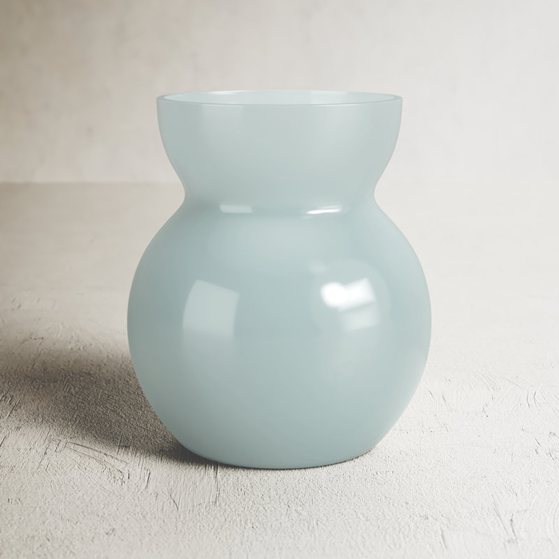 Guliana Handmade Glass Table Vase, Light Blue, 8" H x 6.75" W x 6.75" D