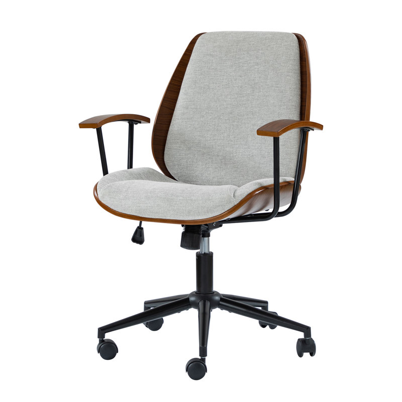 Luis 62.8cm W Modern Polyester Swivel Office Chair, Grey