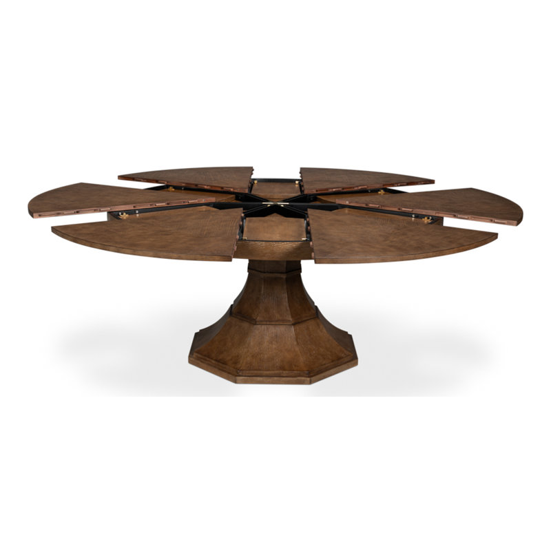 Giselle Extendable Oak Round Solid Wood Dining Table, 30"H x 66"L x 66"W