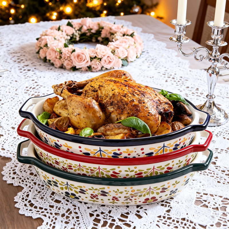 Oval Ceramic Baking Dish Set, 3 Pack (Multicolor)